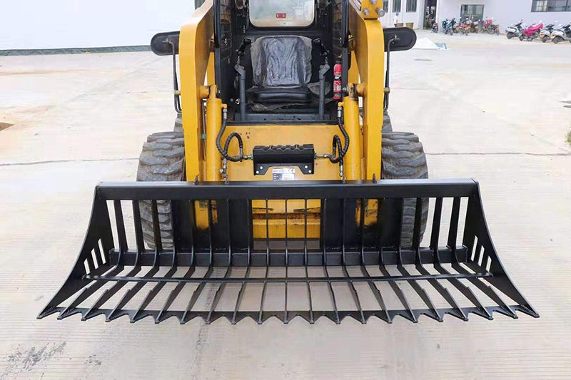 TMG Industrial 78” Skid Steer Rock Skeleton Bucket Attachment, Solid Steel, Universal Mount, 4” Tine Spacing, 45-70 HP, TMG-SB78