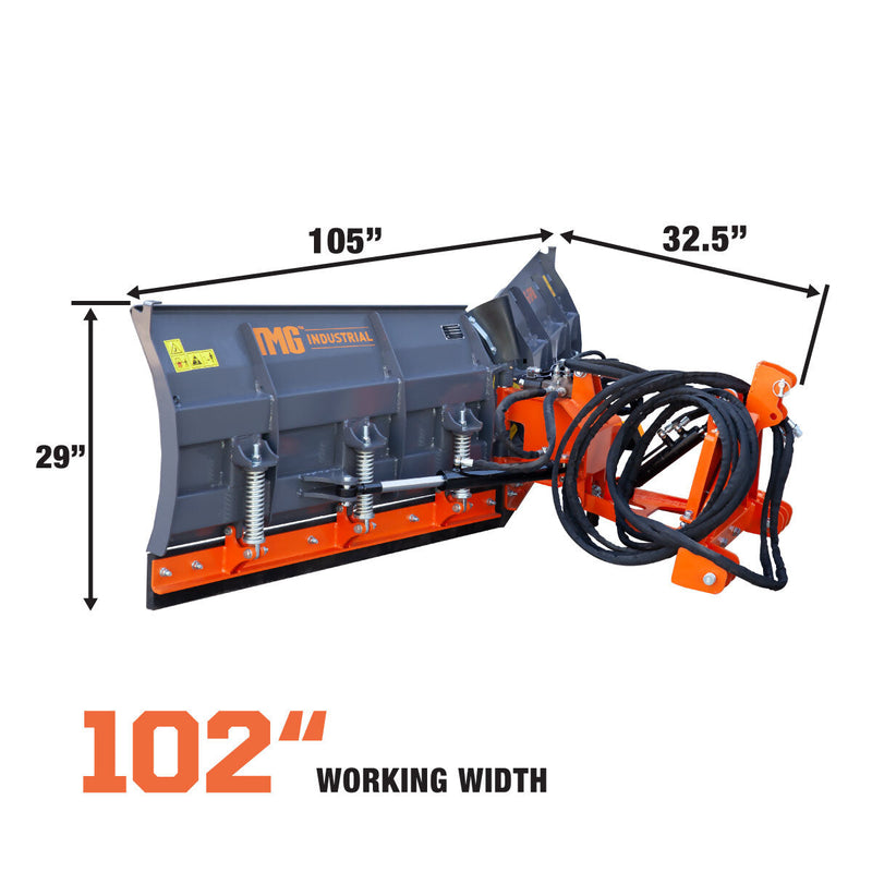 TMG Industrial 8-½’ U/V Angle Blade Snowplow, Reversible Rubber Edges, 6 Positions, Category 1 & 2 Hookups, 3-Point Hitch, 40-90 HP Tractors, TMG-SP08