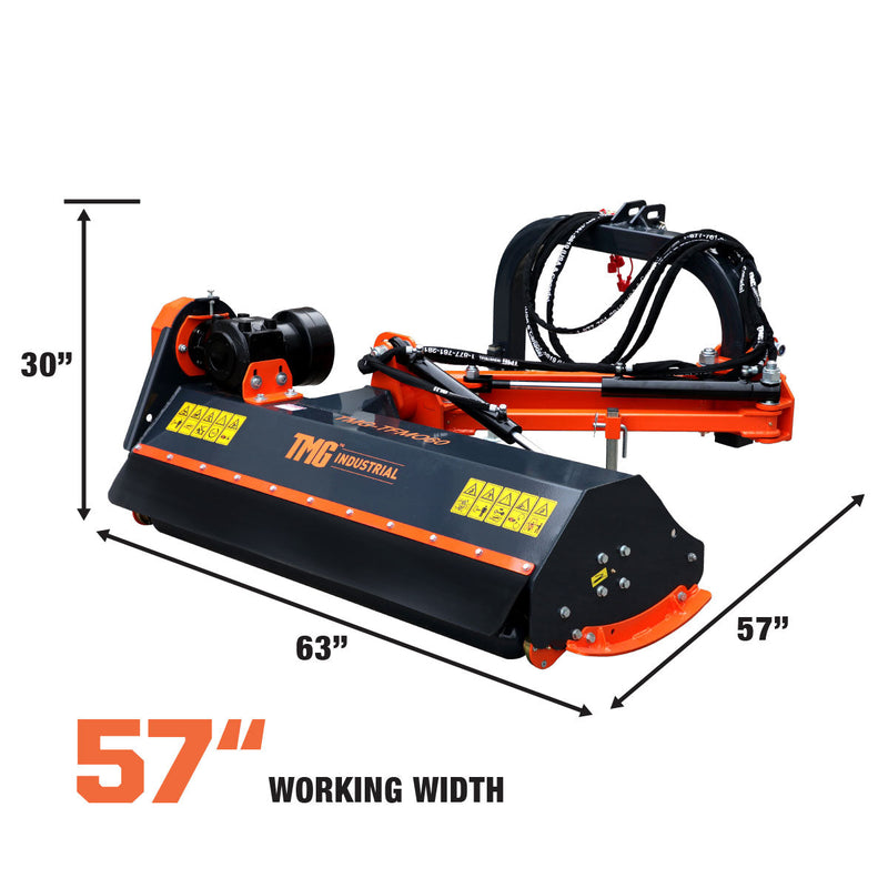 TMG Industrial 60” Offset Ditch Bank Flail Mower with 90° Tilt, 3-Point Hitch, 30-60 HP Tractor, PTO Drive Shaft, TMG-TFMO60