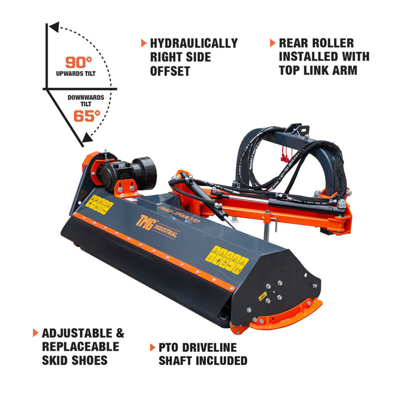 TMG Industrial 70” Offset Ditch Bank Flail Mower with 90° Tilt, 30-60 HP Tractor, 3-Point Hitch, PTO Drive Shaft, TMG-TFMO70