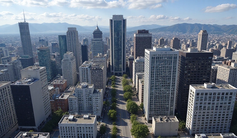 Vue aérienne du quartier de Saint-Laurent à Montréal avec un marqueur sur l'adresse du bureau