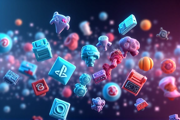 Des icônes de jeux vidéo représentant différentes plateformes et genres, flottant dans un espace numérique.