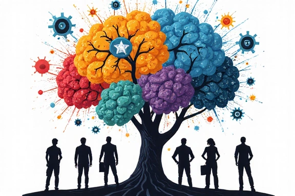 Une illustration stylisée d'un cerveau d'équipe fusionnant des idées de jeux vidéo et des stratégies d'économie.