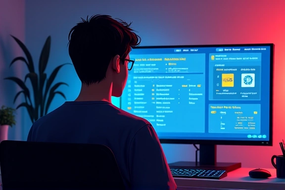 Une personne concentrée devant un écran d'ordinateur affichant des statistiques de jeux et des offres.